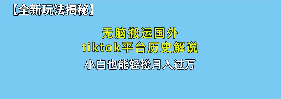 没脑子运送海外tiktok历史解说 不用视频剪辑，易操作，真正实现月入了万-沐颜网创资源
